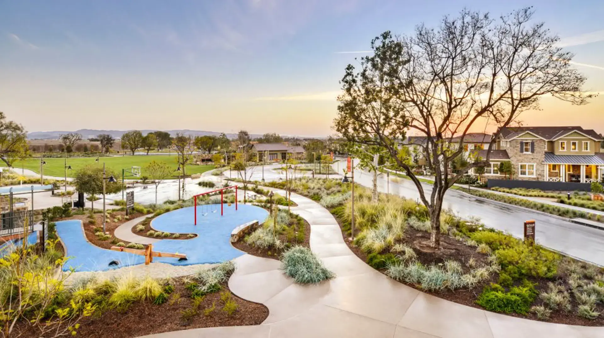 Neighborhood park at sunset
