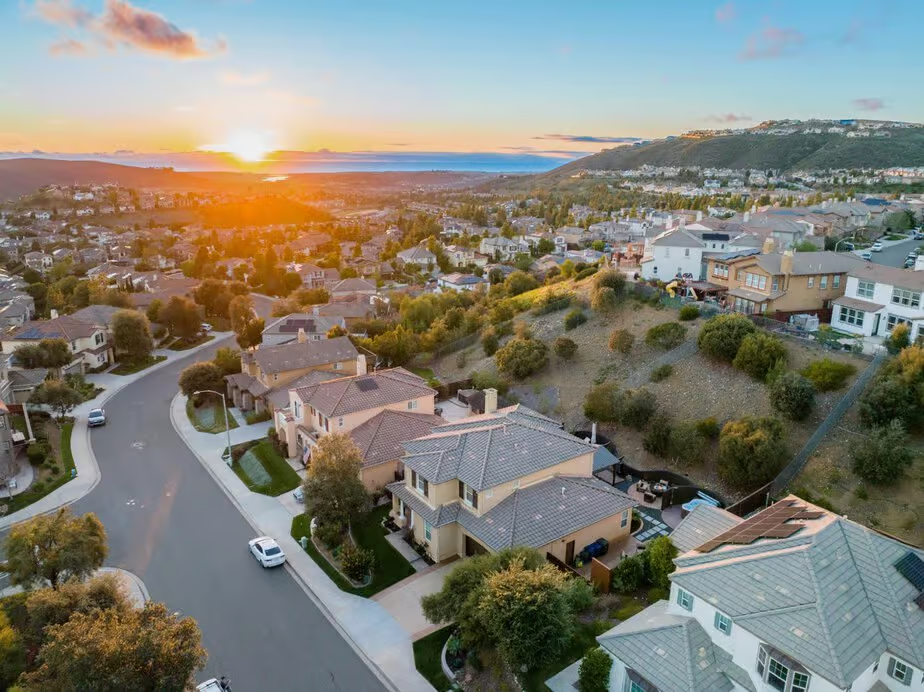 Diamond Bar hillside homes at sunset